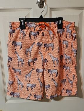 Jr.Swim Orange Animal-Print Swim Shorts